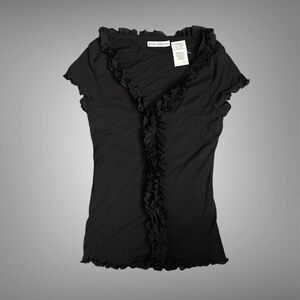 One Step Ahead Black Ruffle-Front Short Sleeve Top